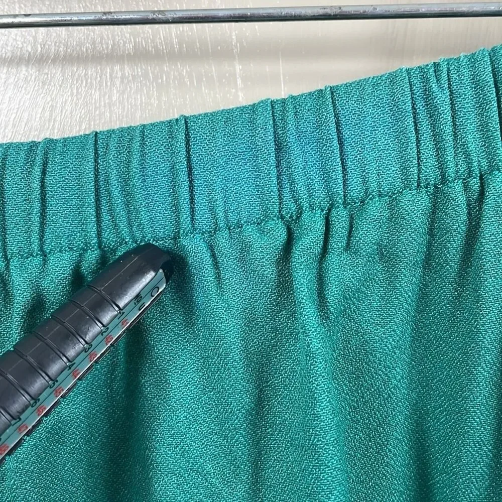 Vintage Emerald Green Elastic‎ Waist Midi Skirt Career Office Modest Everyday
